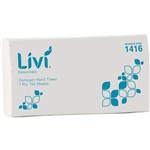 LIVI 1416 ESSENTIALS COMPACT HAND TOWEL 1 PLY 150 SHEET 200 X 250MM EACH OR BOX 16