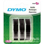 DYMO EMBOSSING LABEL TAPE 9MMX3M GLOSSY BLACK PACK 3
