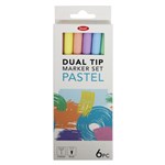 JASART DUAL NIB BRUSH FINELINER PASTEL SET 6