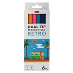 JASART DUAL NIB BRUSH FINELINER RETRO SET 6