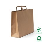 FLAT HANDLE 70 FLAT FOLD BAG BROWN KRAFT 300 X 360 X 120MM 120GSM BOX 200 OR PACK 50