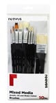 REEVES MIXED MEDIA BRUSH SET  GOLD SYNTHETIC No 3 6 ROUND AND No 6 FLAT HOG BRISTLE No 2 ROUND X 2 No 8 10 FLAT No 4 FILBERT X 2 30MM SPALTER