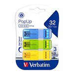 VERBATIM POP UP 20 USB TRIPLE PACK 32GB ASSORTED BRIGHT COLOURS